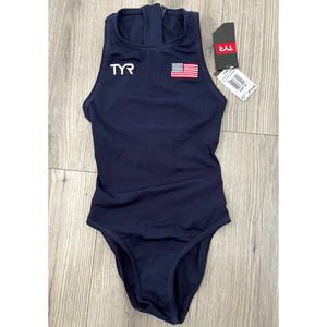 TYR USA Water Polo Womens Breakaway Suit Zipper 1pc Swimsuit Navy Size 32 - $75